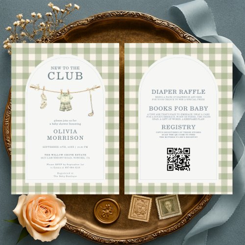 Golf Green Gingham or plaid baby shower invitation