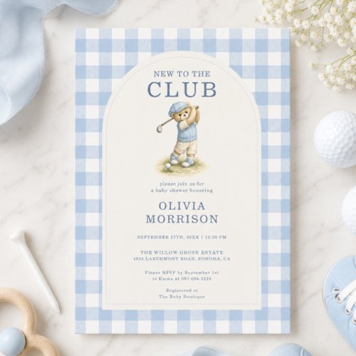 Golf Blue Rustic baby shower invitation