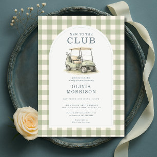 New to Club Golf Cart Gingham Baby Shower Invitation