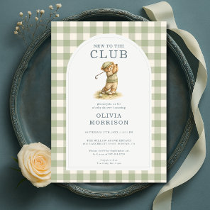 New To The Club Golf Bear Gingham Baby Shower Invitation