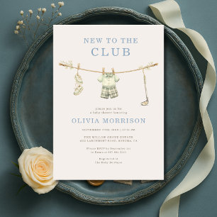 New To The Club Golf Clothesline Boy Baby Shower Invitation