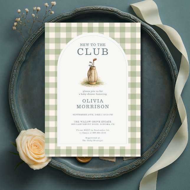 New To The Club Golf Gingham Baby Shower Invitation (Creator Uploaded)