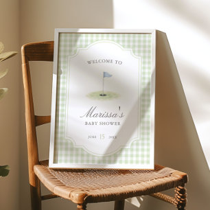 New to the Club Golf Green Gingham Baby Shower Poster