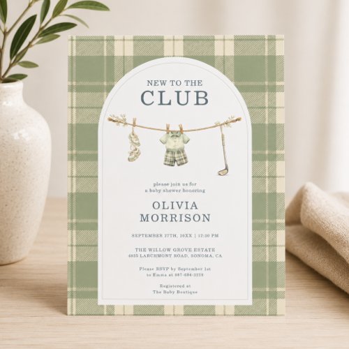 Golf Gingham or plaid baby shower invitation