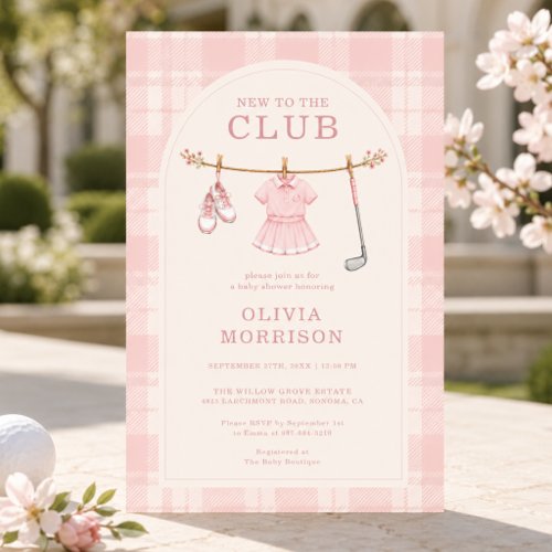Golf Pink Rustic baby shower invitation