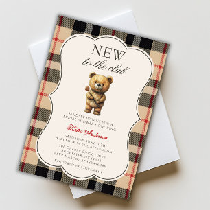 New To The Club Golf Preppy Teddy Bear Baby Shower Invitation