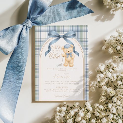 New to the Club Golf Vintage Teddy Bear Preppy Invitation