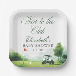 New to the Club Golf Watercolor Baby Shower Paper Plates