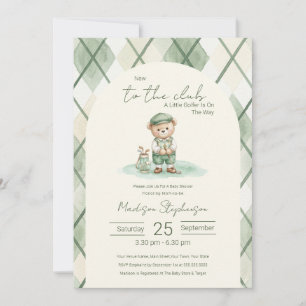 New To The Club Golfing Bear Baby Shower QR Code  Invitation