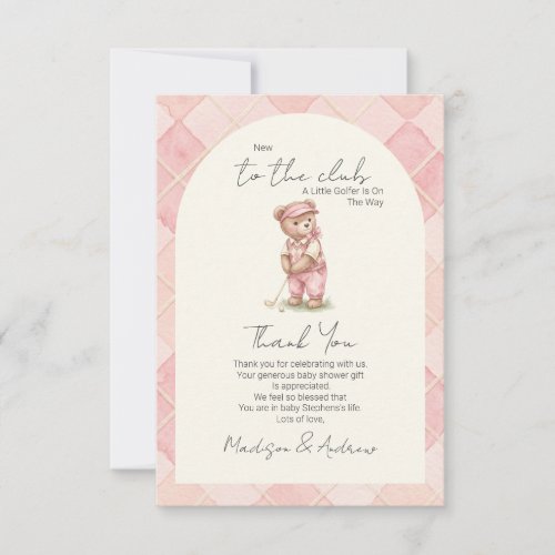 New To The Club Golfing Bear Baby Shower Thank You Card