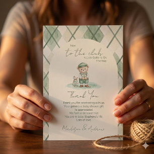 New To The Club Golfing Bear Baby Shower  Thank You Card