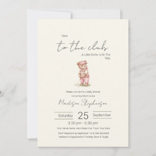 New to the Club  Green Golfing Bear Baby Shower  Invitation