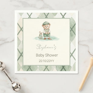 New to the Club  Green Golfing Bear Baby Shower  Napkins