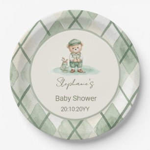 New to the Club  Green Golfing Bear Baby Shower  Paper Plates