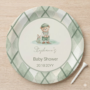 New to the Club  Green Golfing Bear Baby Shower  Paper Plates