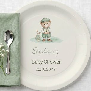New to the Club  Green Golfing Bear Baby Shower  Paper Plates