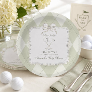 New To The Club Olive Green Golf Baby Shower Paper Plates