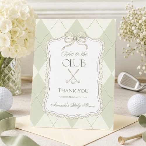 New To The Club Olive Green Golf Baby Shower Thank You Card