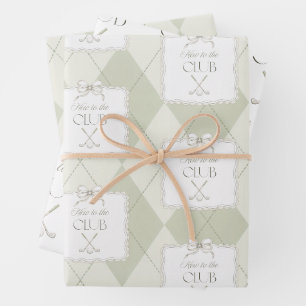 New To The Club Olive Green Golf Baby Shower Wrapping Paper Sheets