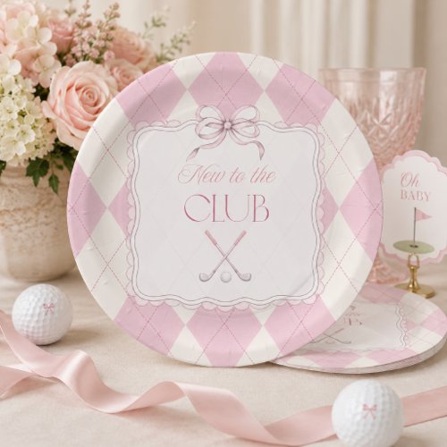 New to the Club Pink Girl Golf Baby Shower Decor Paper Plates