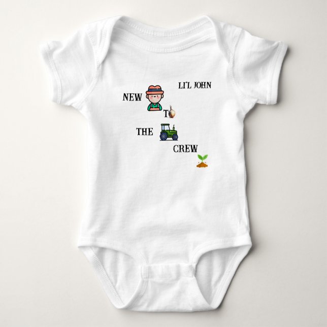 "New to the Crew" Farming Customizable  Baby Bodysuit (Front)