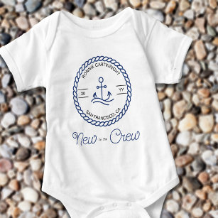 New to the Crew Nautical Blue Boat Anchor Custom Baby Bodysuit