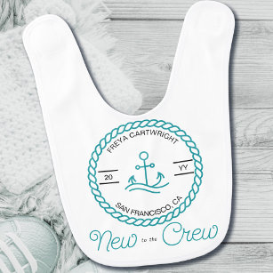 New to the Crew Nautical Boat Anchor Teal White Baby Bib