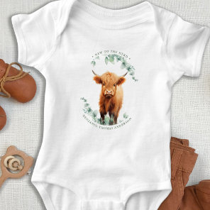 New To The Herd Boho Greenery Highland Cow Baby Bodysuit