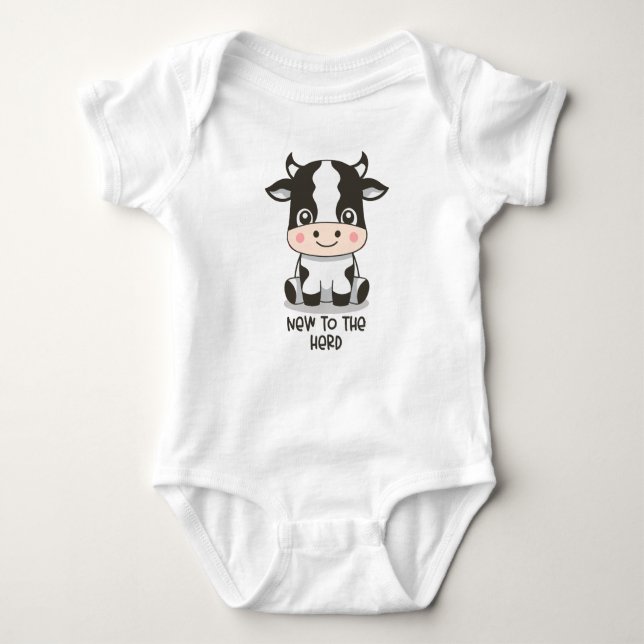 New to The Herd Cute Cow  Baby Bodysuit (Front)
