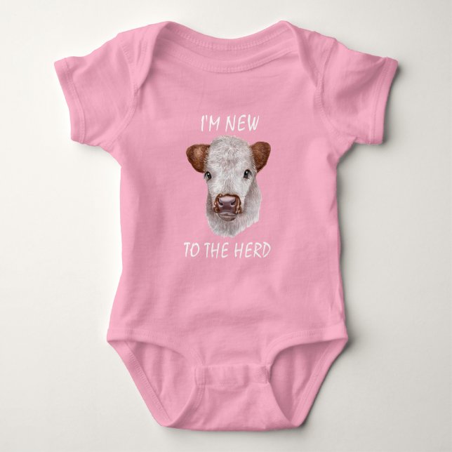 New to the Herd Highland Cow Calf Baby Baby  Bodysuit (Front)
