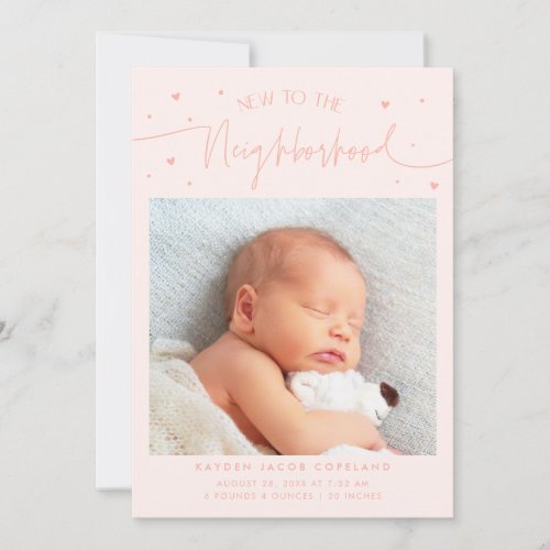 New To The Neighborhood Peach Photo Birth Announcement