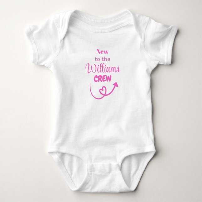 New To The [SURNAME] Crew, Baby Gift, Personalized Baby Bodysuit (Front)