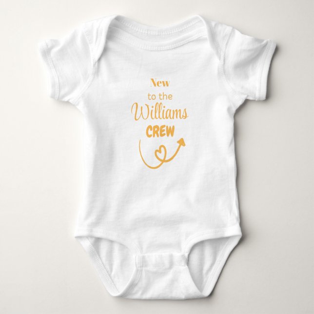 New To The [SURNAME] Crew, Baby Gift, Personalized Bodysuit (Front)