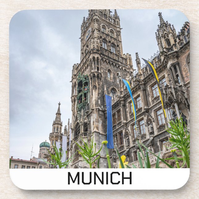 New Town Hall tower in Munich, Germany Beverage Coaster (Front)