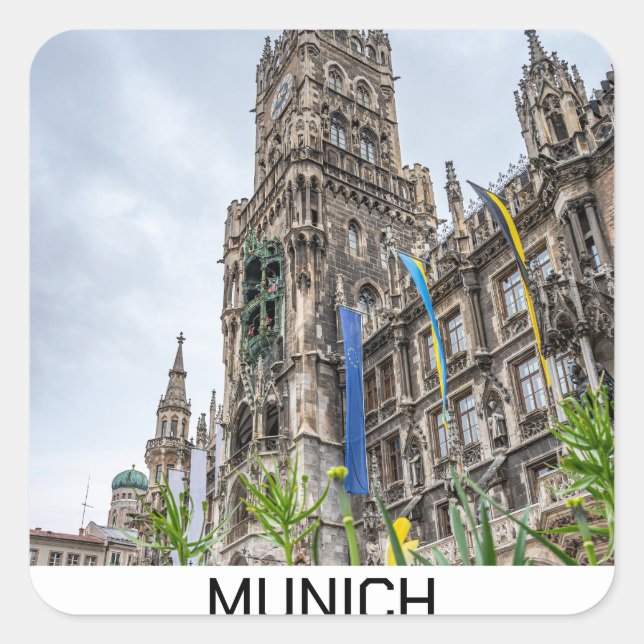 New Town Hall tower in Munich, Germany Square Sticker (Front)