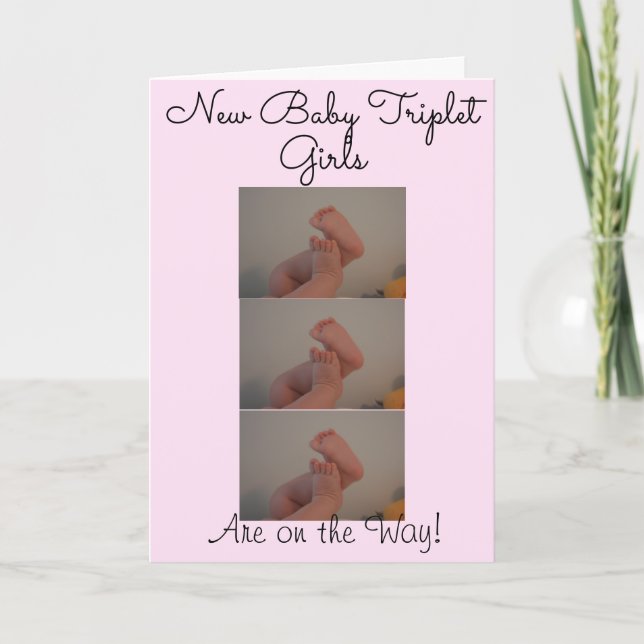 New Triplet Baby Girls On the Way Photo Card (Front)