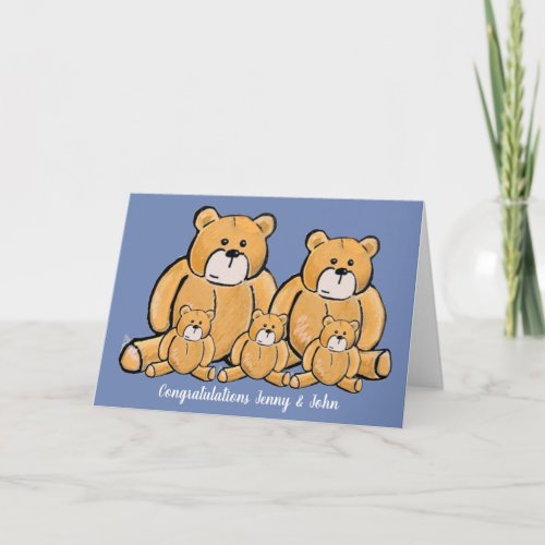 New triplets baby boys bear card