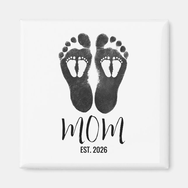 New Twin Mom Baby Footprints Script Est Date Magnet (Front)