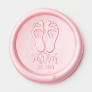 New Twin Mom Baby Footprints Script Est Date Wax Seal Sticker