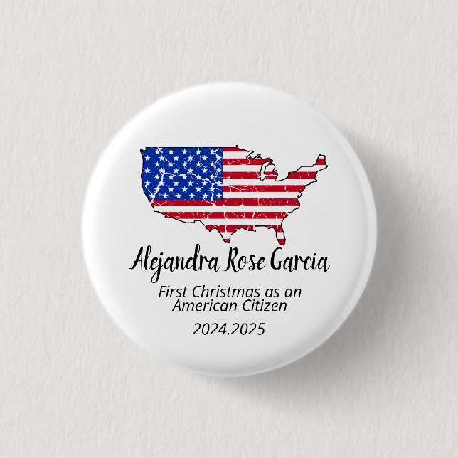 New U.S. Citizen – American Map Citizenship Day Button (Front)