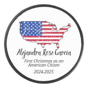 New U.S. Citizen – American Map Citizenship Day Hockey Puck