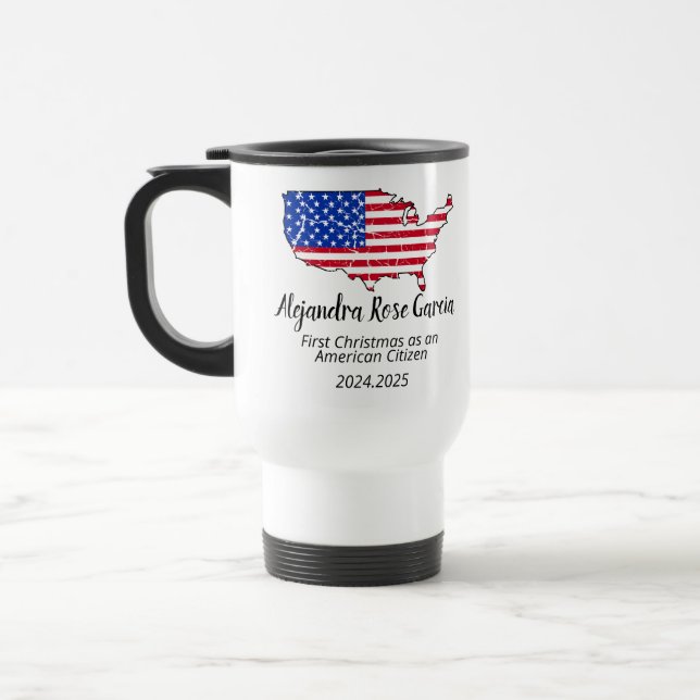 New U.S. Citizen – American Map Citizenship Day Travel Mug (Left)