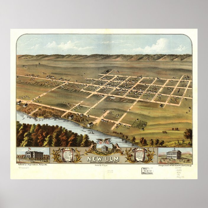New Ulm Minnesota 1870 Antique Panoramic Map Poster