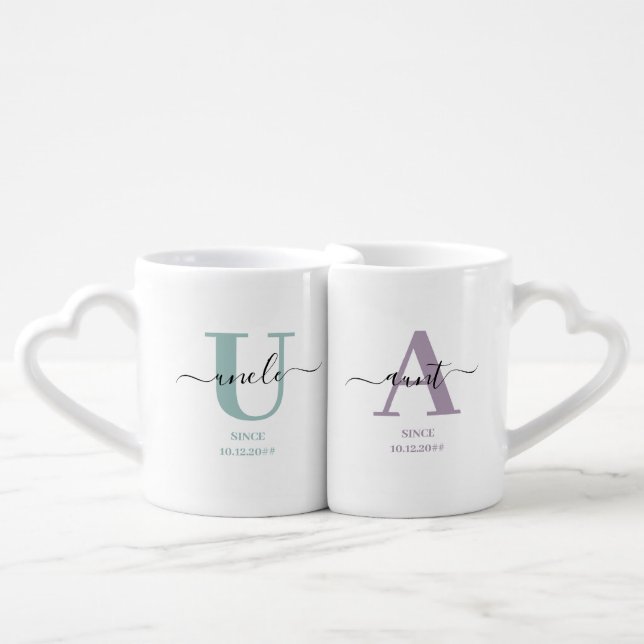 New Uncle and Aunt Monogram Coffee Mug Set (Front Nesting)