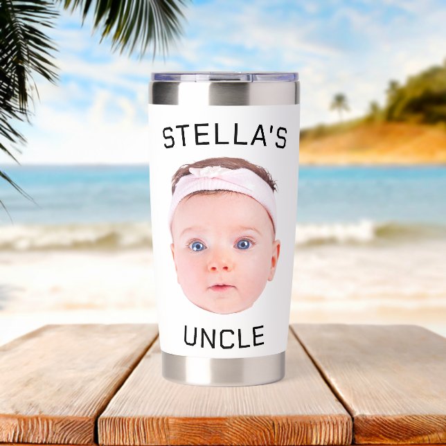 New Uncle Gift, Custom Baby Face Photo Gift Insulated Tumbler (Beach (Rotated))