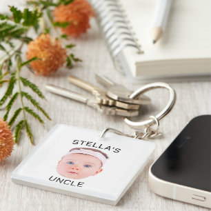 New Uncle Gift, Custom Baby Face Photo Gift Keychain