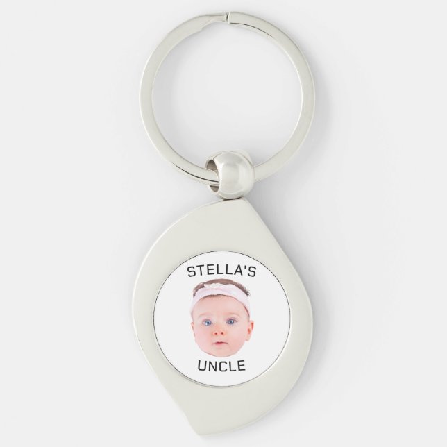 New Uncle Gift, Custom Baby Face Photo Gift Keychain (Front)
