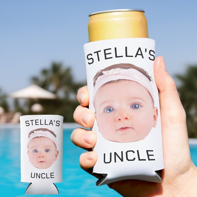 New Uncle Gift, Custom Baby Face Photo Gift Seltzer Can Cooler (Creator Uploaded)