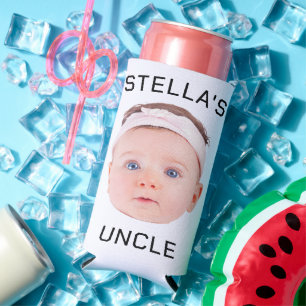 New Uncle Gift, Custom Baby Face Photo Gift Seltzer Can Cooler