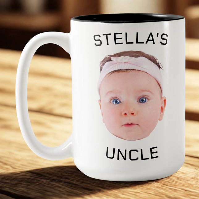 New Uncle Gift Mug, Custom Baby Face Photo Gift Two-Tone Coffee Mug (Creator Uploaded)